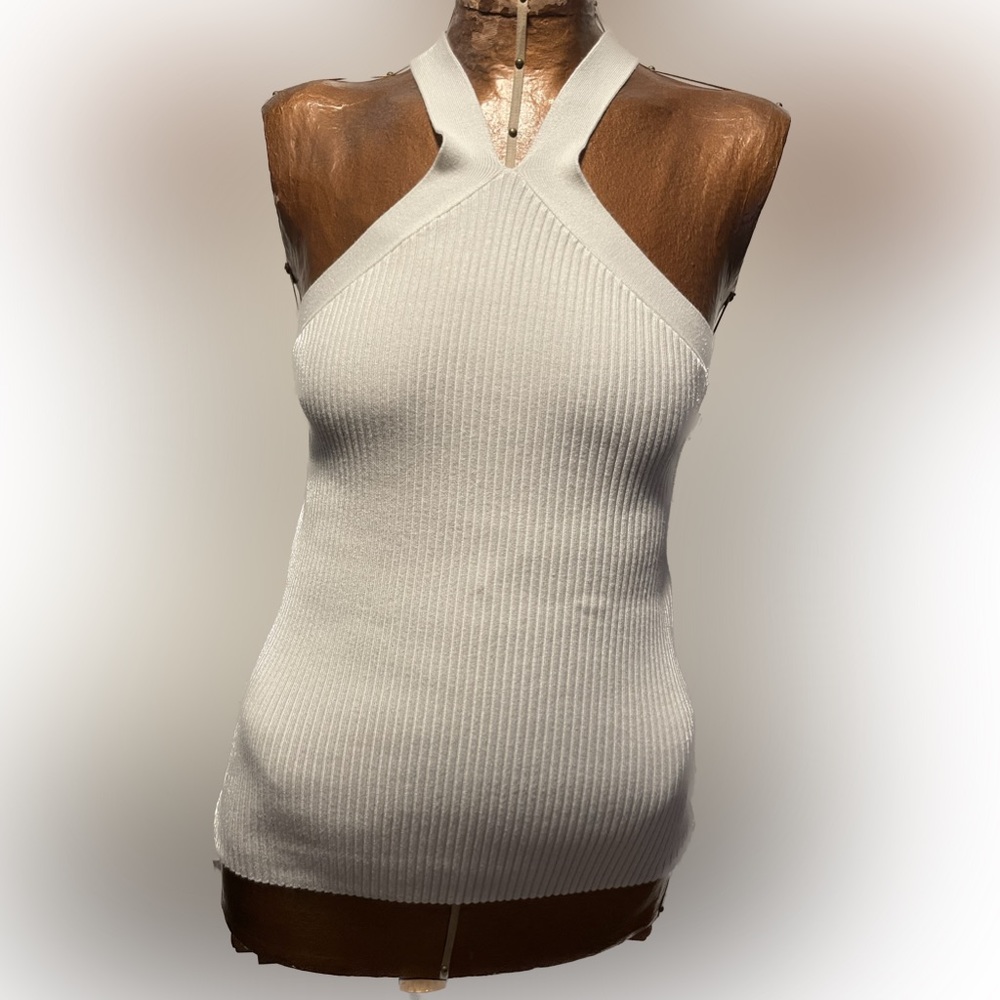 NWT - White Ribbed Halter Tank Top - M